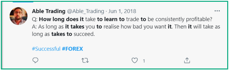a twitter posts on how long it takes to learn forex