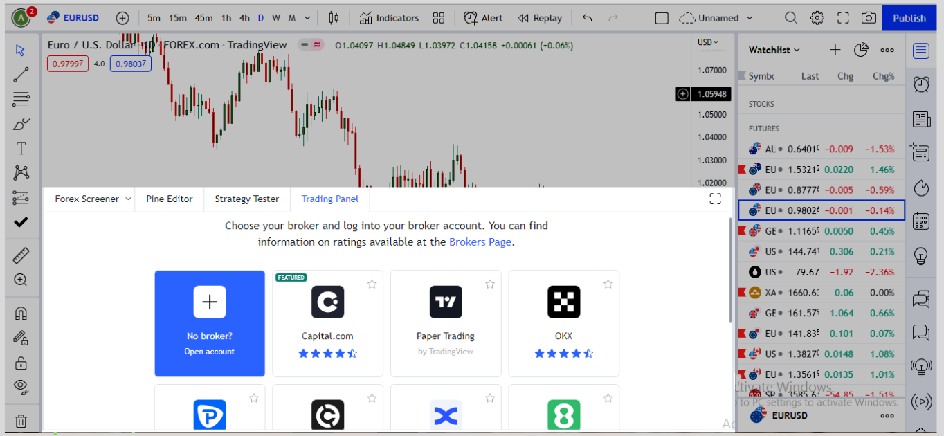 choose tradingpanel on tradingview