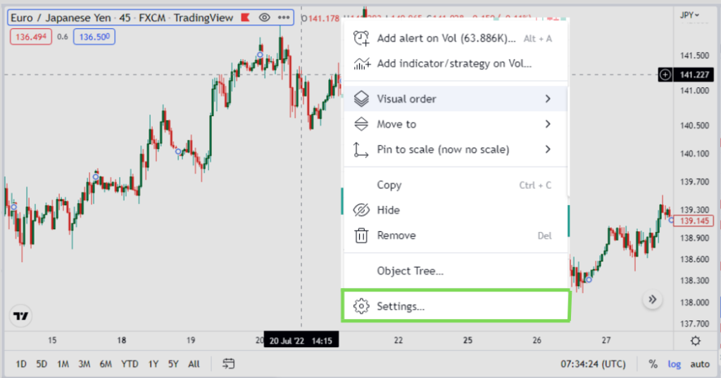 click on chart settings